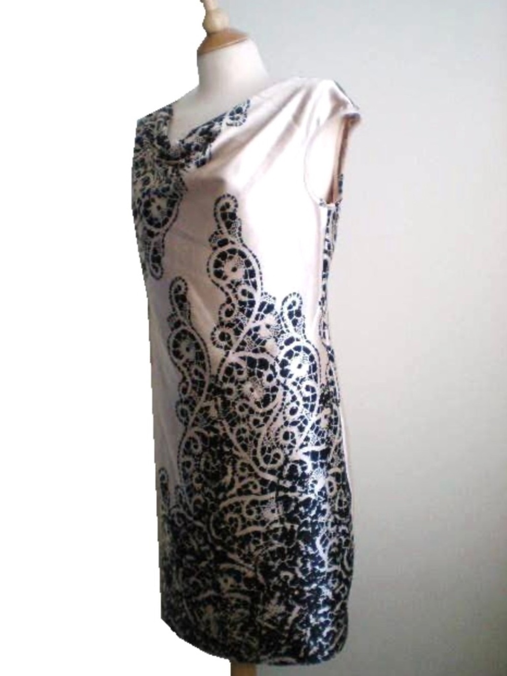 $140 EVAN PICONE champagne ivory satin black lace cocktail evening dress 6 NWT - Picture 4 of 8